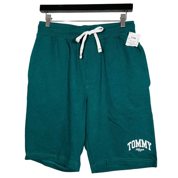 NEW! Tommy Hilfiger Long Sweat Shorts Athletic Teal Green Elastic Sport - S - Picture 1 of 4